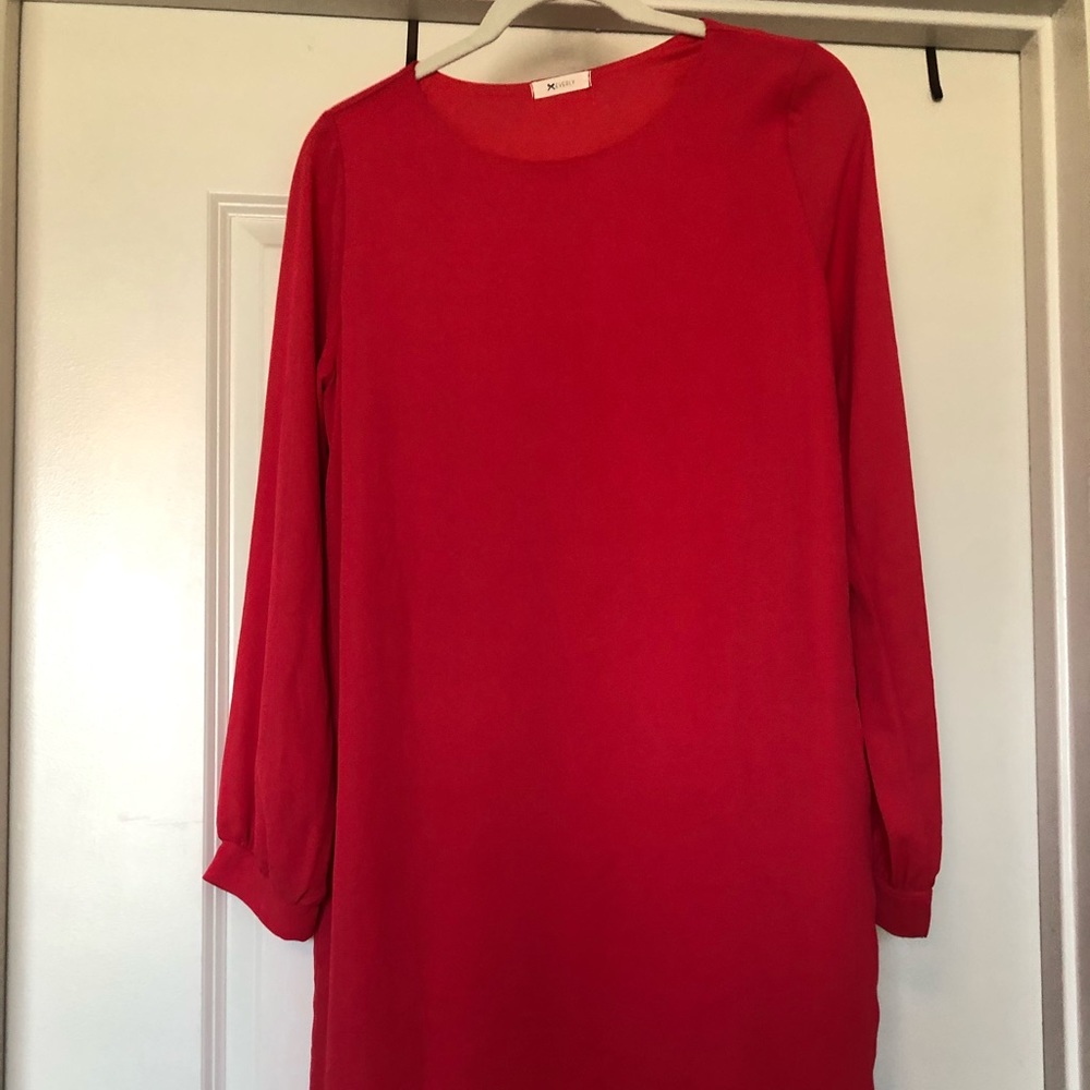 Red Long-Sleeve Shift Dress
